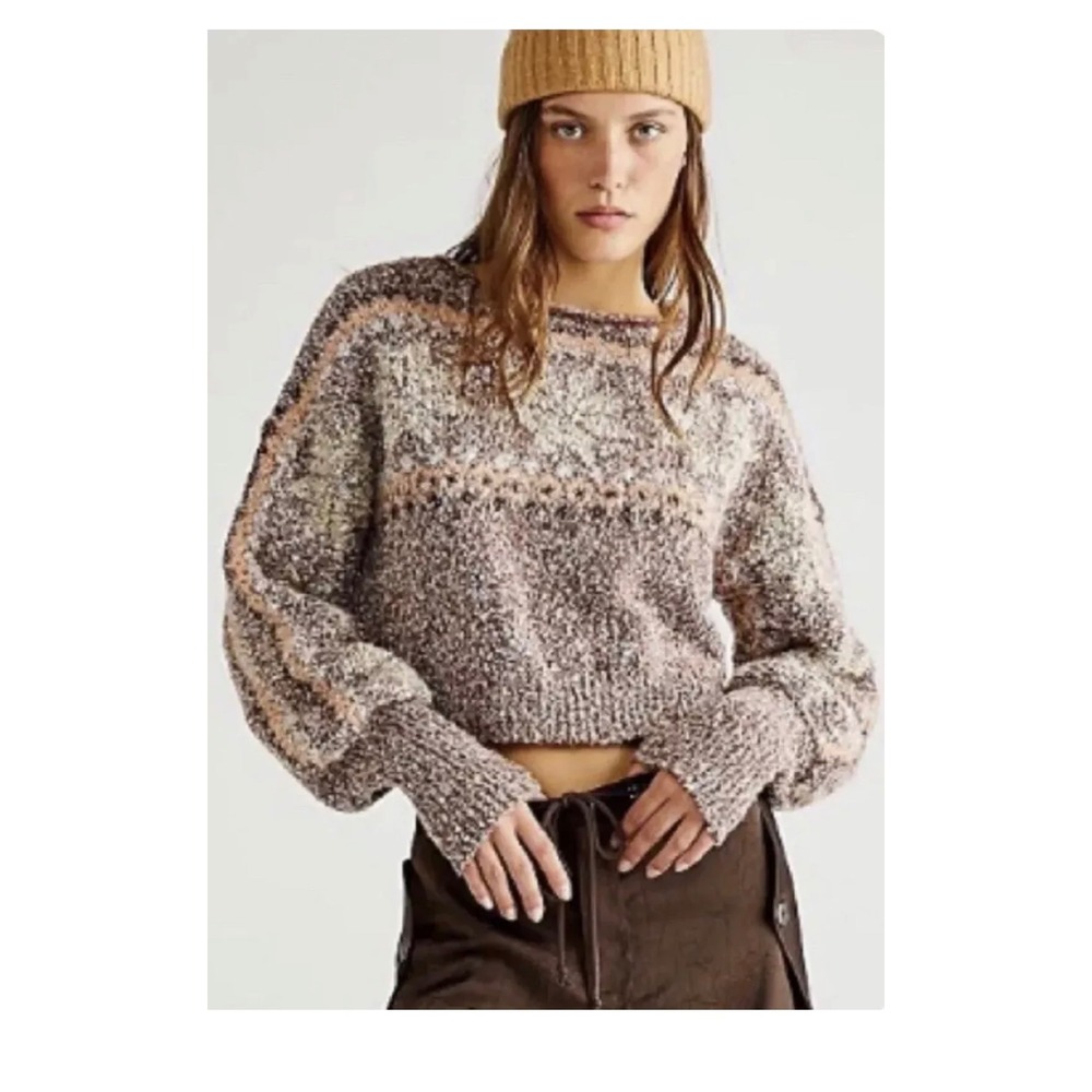 Free People Snowflake Crop Pullover Gingerbread Combo Size XS